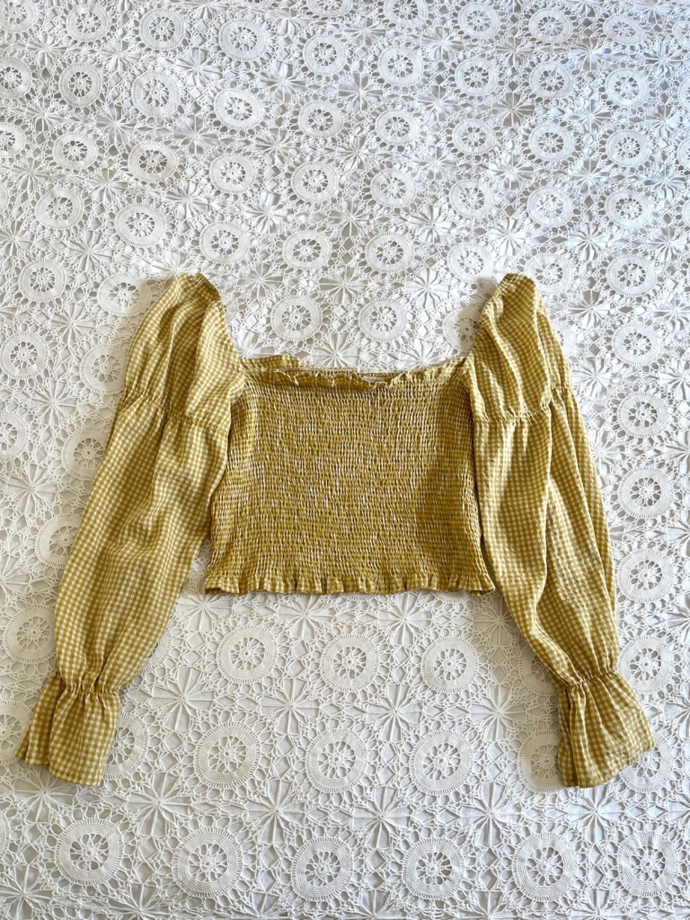 Urban outfitters yellow and white gingham peasant long sleeve top